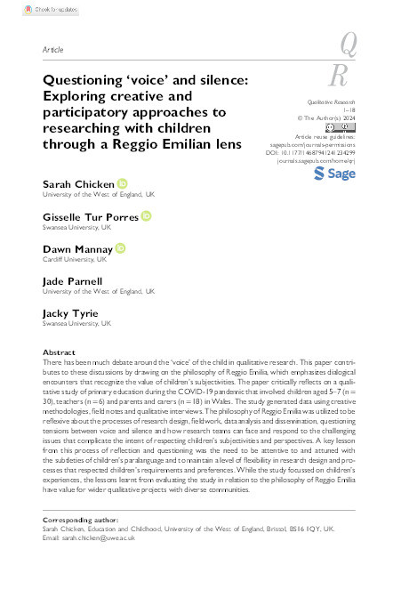 Questioning ‘voice’ and silence: Exploring creative and participatory approaches to researching with children through a Reggio Emilian lens Thumbnail