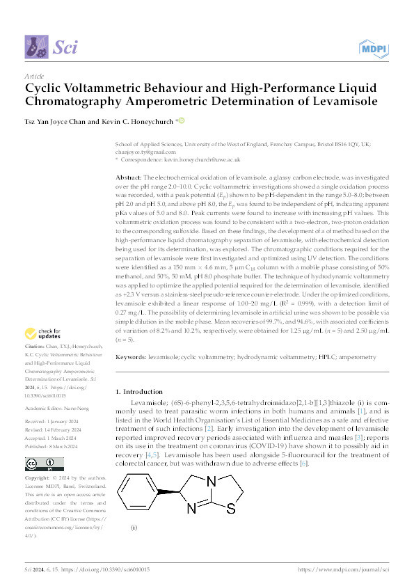 Cyclic voltammetric behaviour and high-performance liquid chromatography amperometric determination of levamisole Thumbnail
