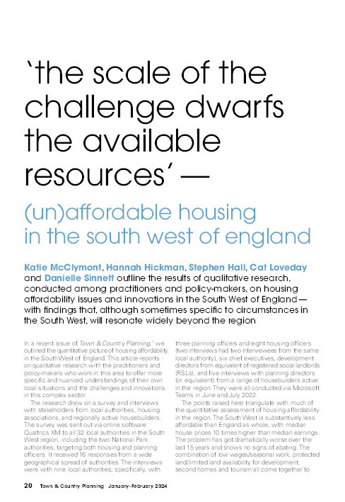 ‘The scale of the  challenge dwarfs  the available  resources’— (un)affordable housing  in the South West of England Thumbnail