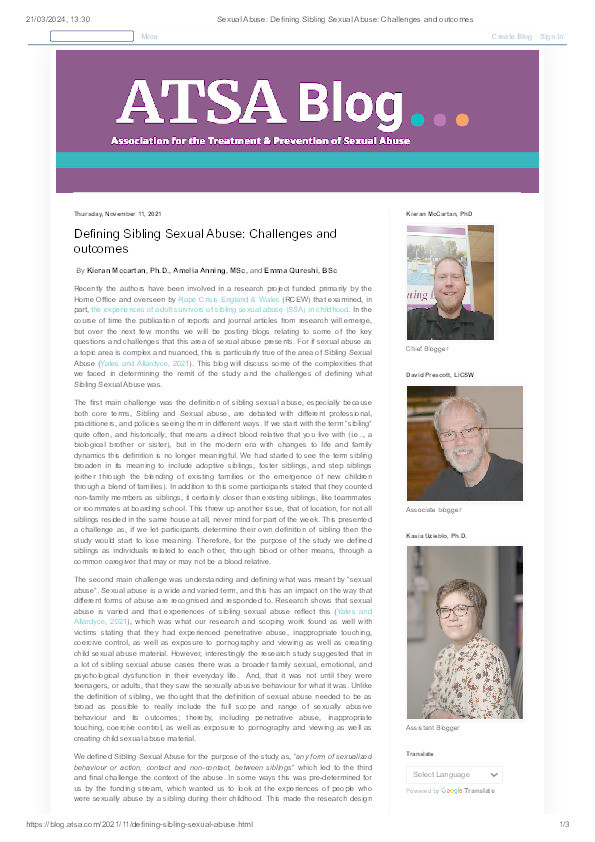 Defining sibling sexual abuse: Challenges and outcomes Thumbnail