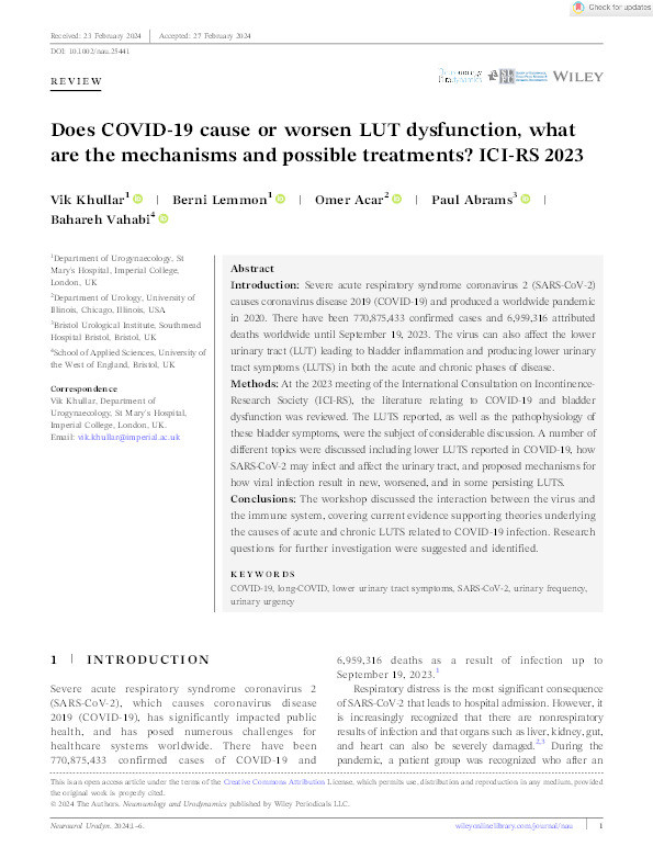 Does COVID-19 cause or worsen LUT dysfunction, what are the mechanisms and possible treatments? ICI-RS 2023 Thumbnail