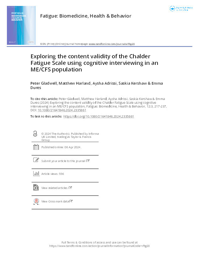 Exploring the content validity of the Chalder Fatigue Scale using cognitive interviewing in an ME/CFS population Thumbnail