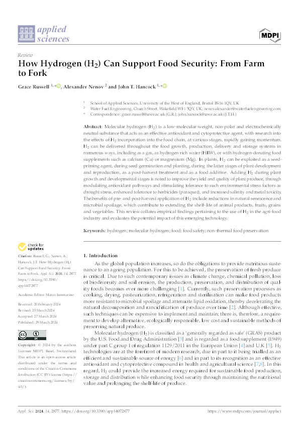 How hydrogen (H2) can support food security: From farm to fork Thumbnail