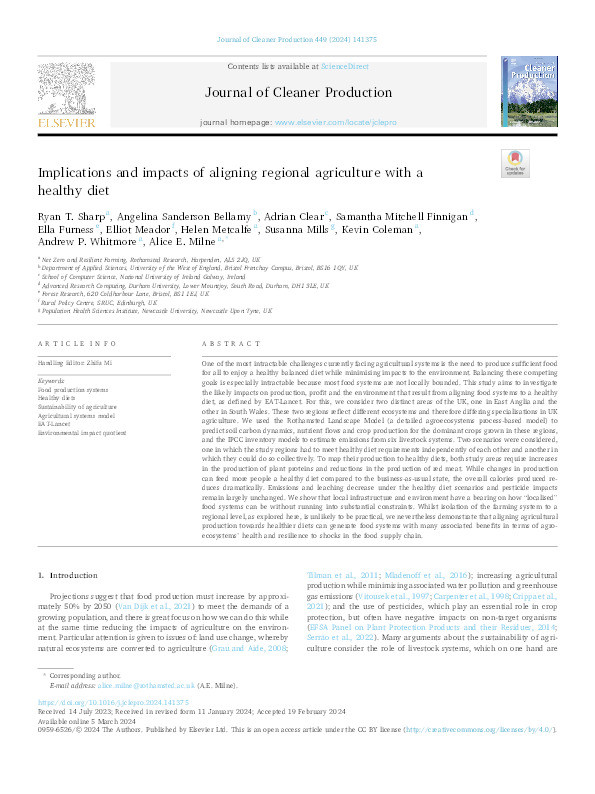 Implications and impacts of aligning regional agriculture with a healthy diet Thumbnail