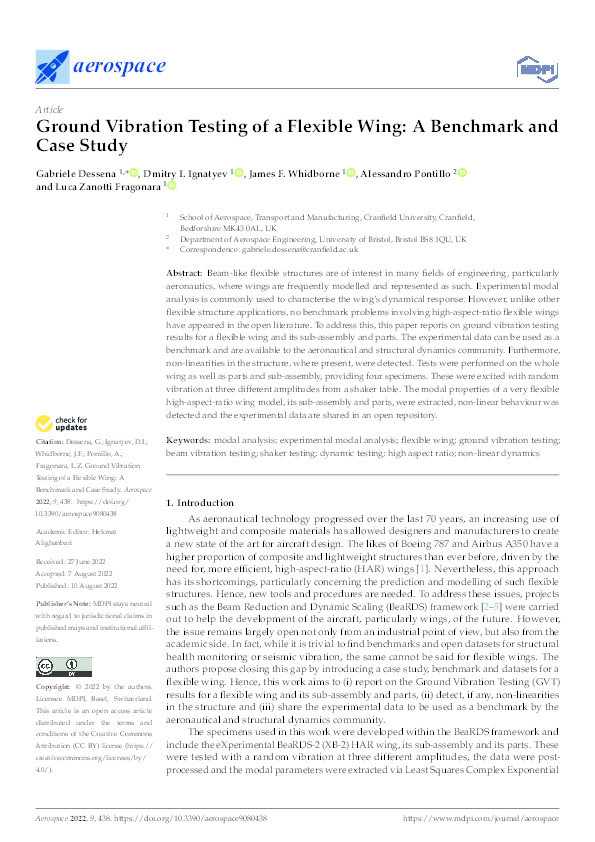 Ground vibration testing of a flexible wing: A benchmark and case study Thumbnail