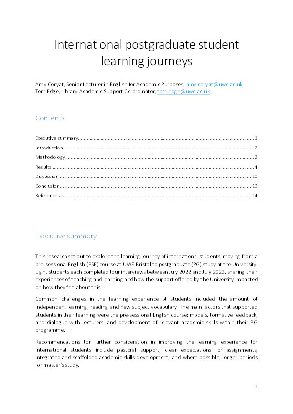 International postgraduate student learning journeys Thumbnail