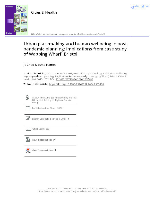 Urban placemaking and human wellbeing in post-pandemic planning: Implications from case study of Wapping Wharf, Bristol Thumbnail