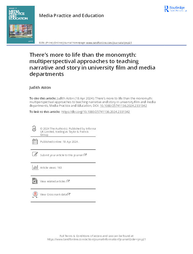 There’s more to life than the monomyth: multiperspectival approaches to teaching narrative and story in university film and media departments Thumbnail