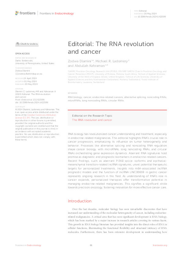 Editorial: The RNA revolution and cancer Thumbnail