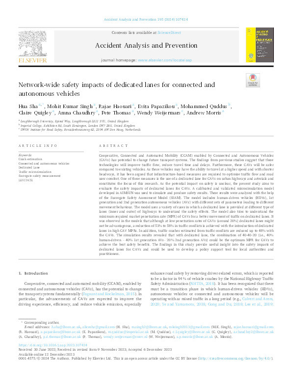 Network-wide safety impacts of dedicated lanes for connected and autonomous vehicles Thumbnail