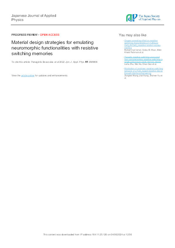 Material design strategies for emulating neuromorphic functionalities with resistive switching memories Thumbnail