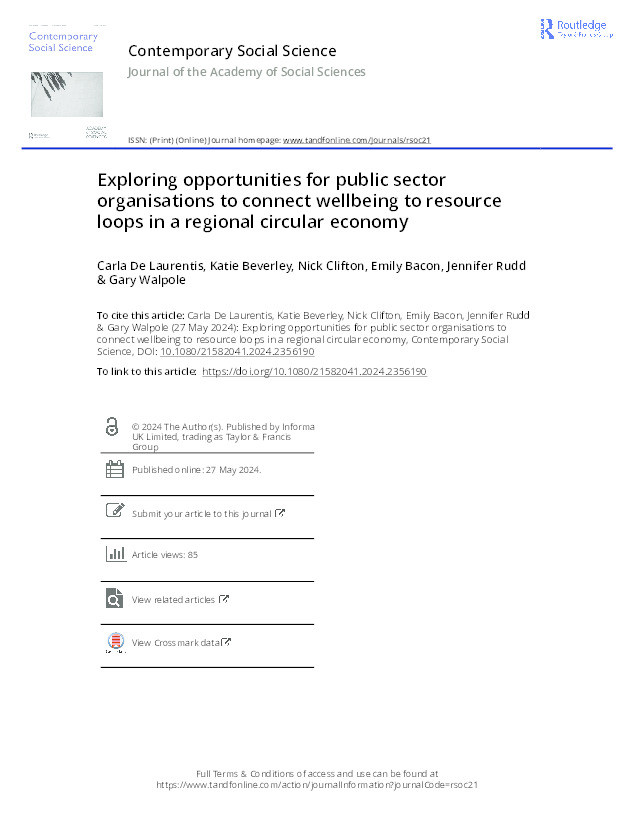 Exploring opportunities for public sector organisations to connect wellbeing to resource loops in a regional circular economy Thumbnail