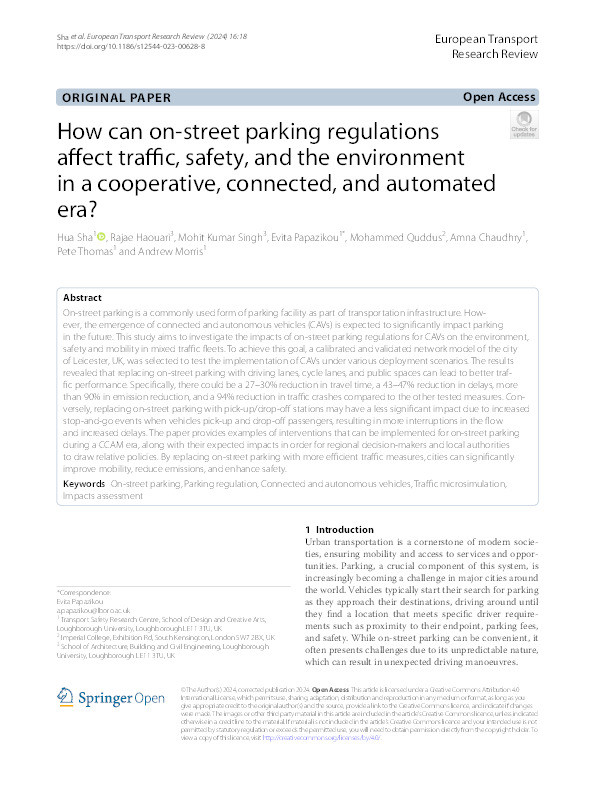 How can on-street parking regulations affect traffic, safety, and the environment in a cooperative, connected, and automated era? Thumbnail