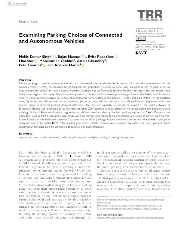 Examining parking choices of connected and autonomous vehicles Thumbnail