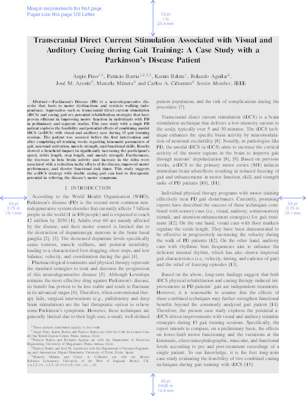 Transcranial direct current stimulation associated with visual and auditory cueing during gait training: A case study with a Parkinson's Disease patient Thumbnail