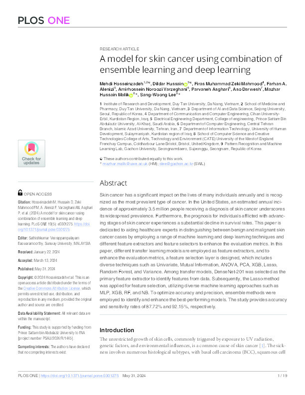 A model for skin cancer using combination of ensemble learning and deep learning Thumbnail