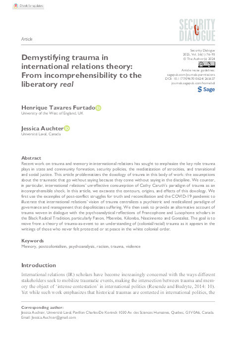 Demystifying trauma in international relations theory: From incomprehensibility to the liberatory real Thumbnail