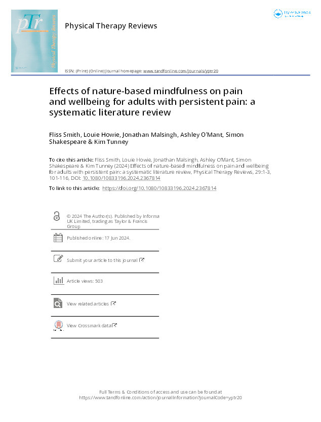 Effects of nature-based mindfulness on pain and wellbeing for adults with persistent pain: A systematic literature review Thumbnail