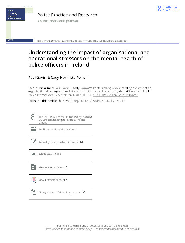 Understanding the impact of organisational and operational stressors on the mental health of police officers in Ireland Thumbnail