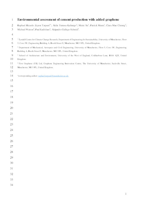 Environmental assessment of cement production with added graphene Thumbnail