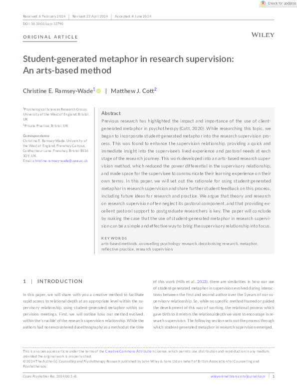 Student-generated metaphor in research supervision: An arts-based method Thumbnail