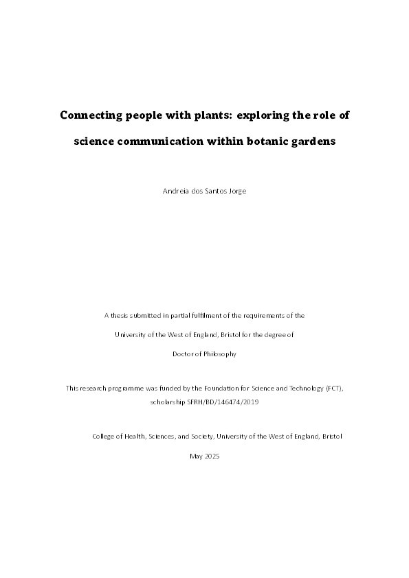 Connecting people with plants: Exploring the role of science communication within botanic gardens Thumbnail