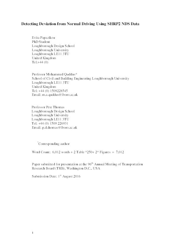 Detecting deviation from normal driving using SHRP2 NDS data Thumbnail