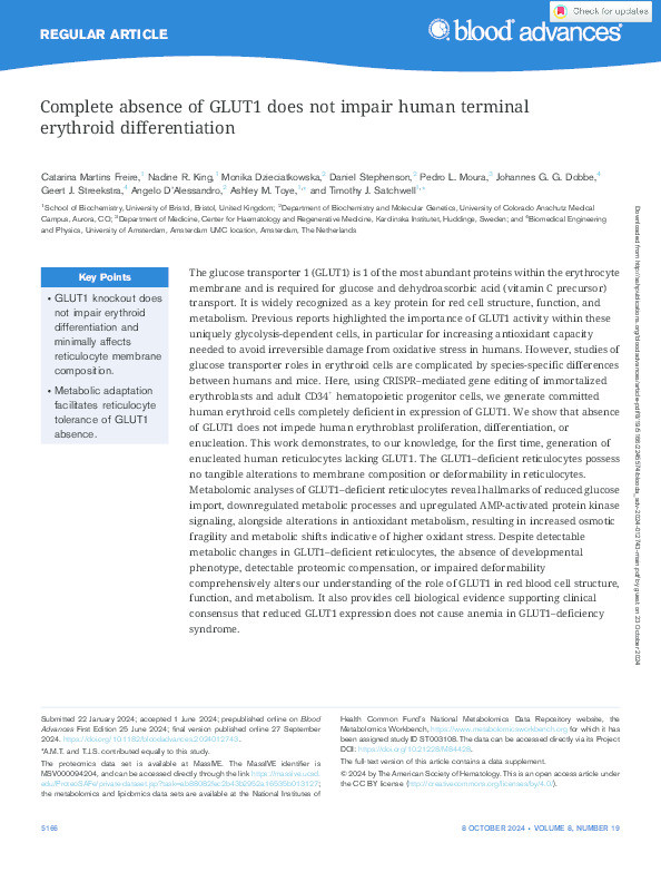 Complete absence of GLUT1 does not impair human terminal erythroid differentiation Thumbnail