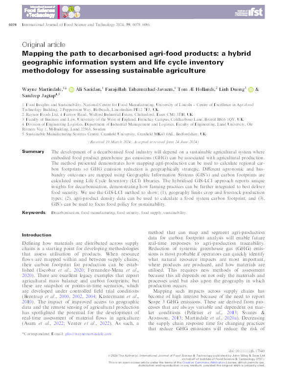 Mapping the path to a decarbonised agri‐food products: A hybrid geographic information system and life cycle inventory methodology for assessing sustainable agriculture Thumbnail