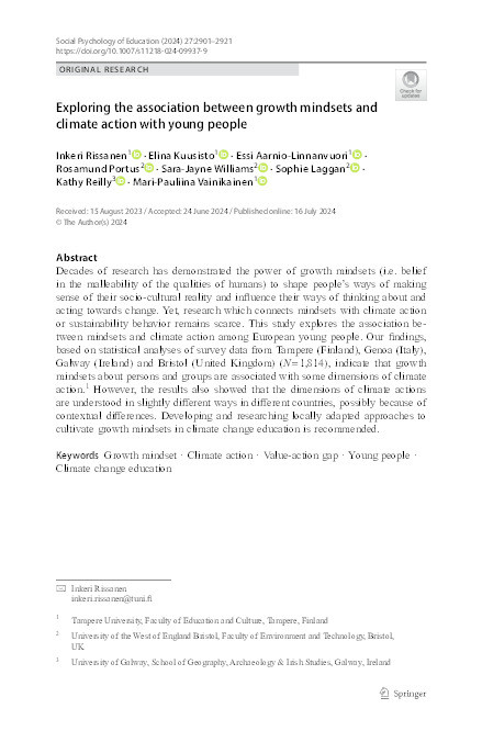 Exploring the association between growth mindsets and climate action with young people Thumbnail