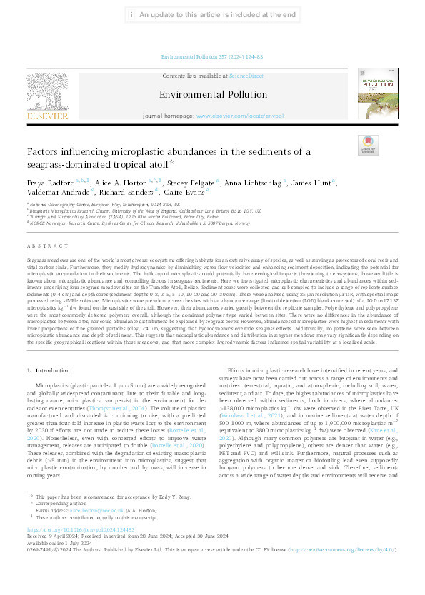 Factors influencing microplastic abundances in the sediments of a seagrass-dominated tropical atoll Thumbnail