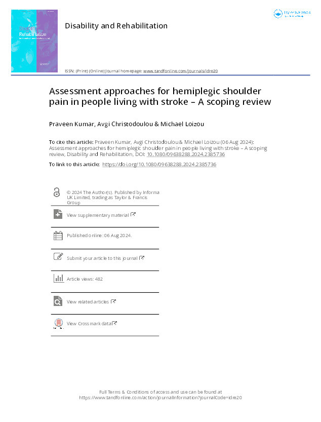 Assessment approaches for hemiplegic shoulder pain in people living with stroke - A scoping review Thumbnail