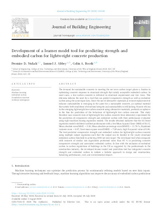 Development of a learner model tool for predicting strength and embodied carbon for lightweight concrete production Thumbnail