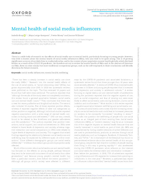 Mental health of social media influencers Thumbnail