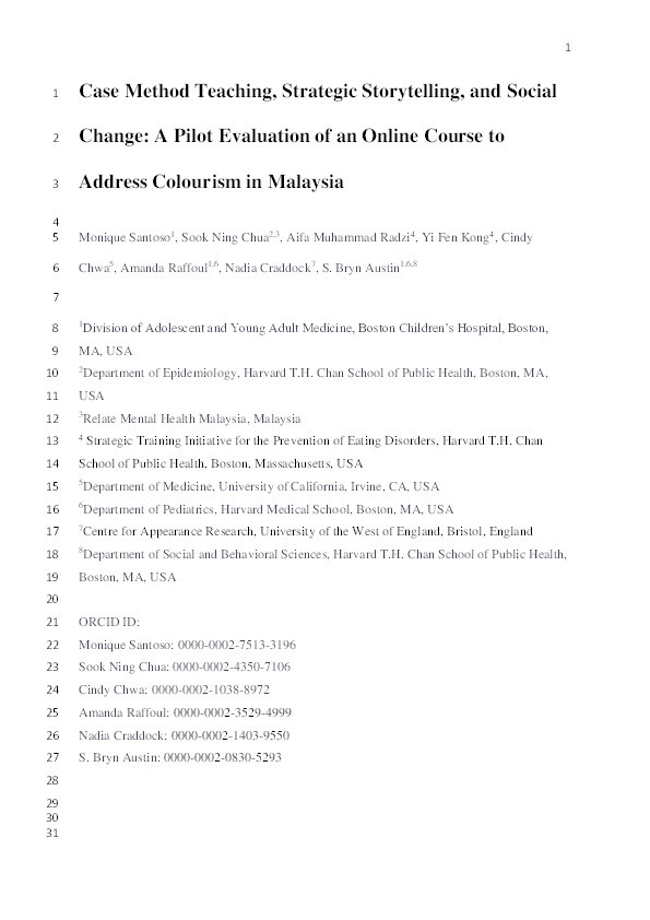 Case method teaching, strategic storytelling, and social change: A pilot evaluation of an online course to address colourism in Malaysia Thumbnail