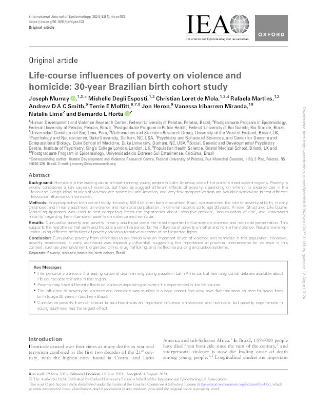 Life-course influences of poverty on violence and homicide: 30-year Brazilian birth cohort study Thumbnail