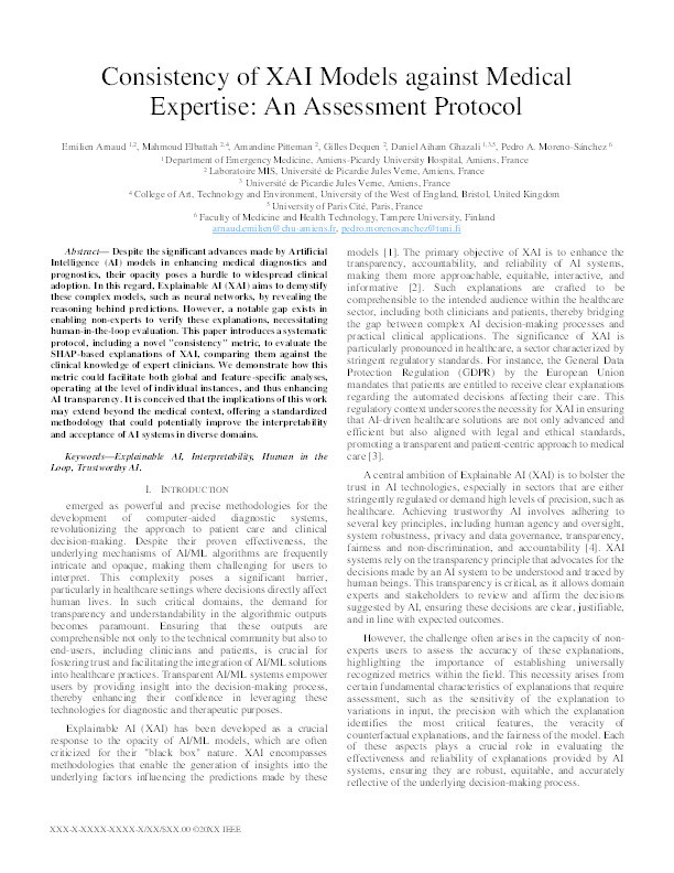 Consistency of XAI models against medical expertise: An assessment protocol Thumbnail