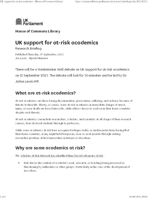 UK support for at-risk academics Thumbnail