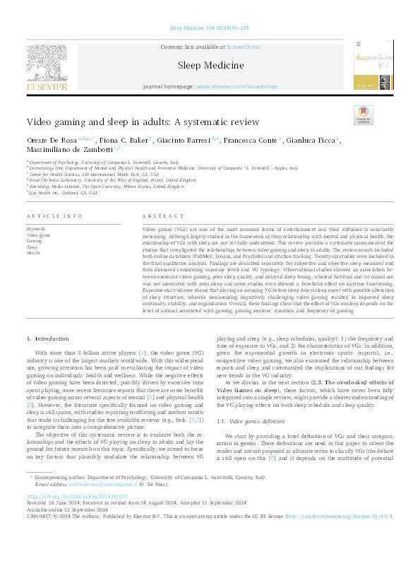 Video gaming and sleep in adults: A systematic review Thumbnail