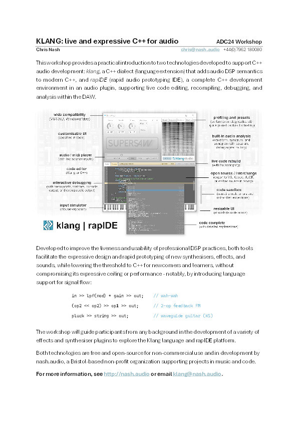 KLANG: Live and expressive C++ for audio [ADC24 Workshop] Thumbnail