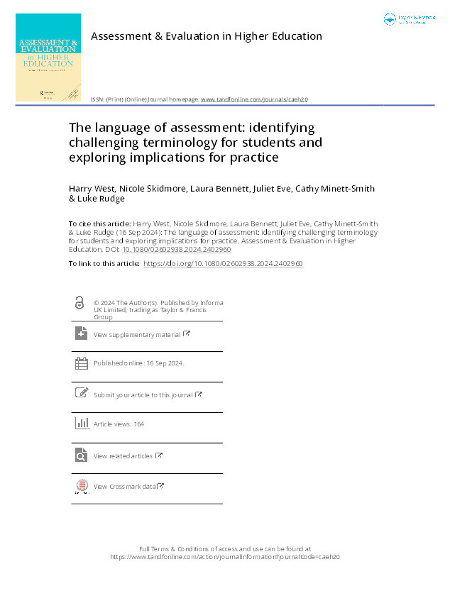 The language of assessment: Identifying challenging terminology for students and exploring implications for practice Thumbnail