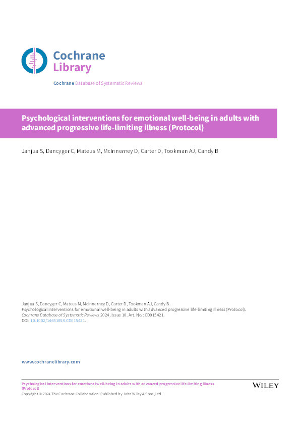 Psychological interventions for emotional well-being in adults with advanced progressive life-limiting illness Thumbnail