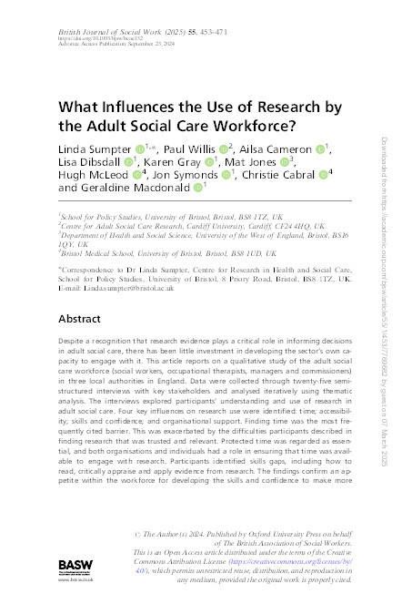 What influences the use of research by the adult social care workforce? Thumbnail