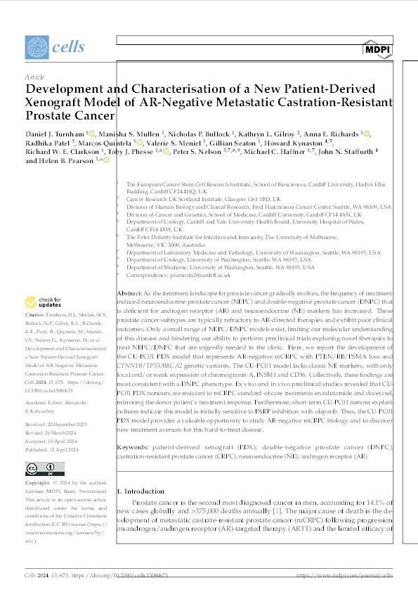 Development and characterisation of a new patient-derived xenograft model of AR-negative metastatic castration-resistant prostate cancer Thumbnail