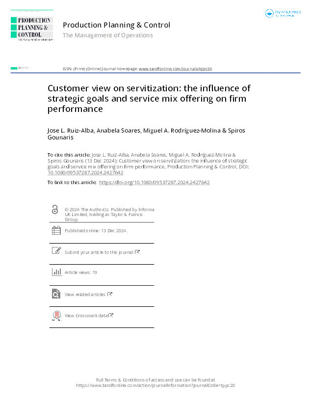 Customer view on servitization: The influence of strategic goals and service mix offering on firm performance Thumbnail