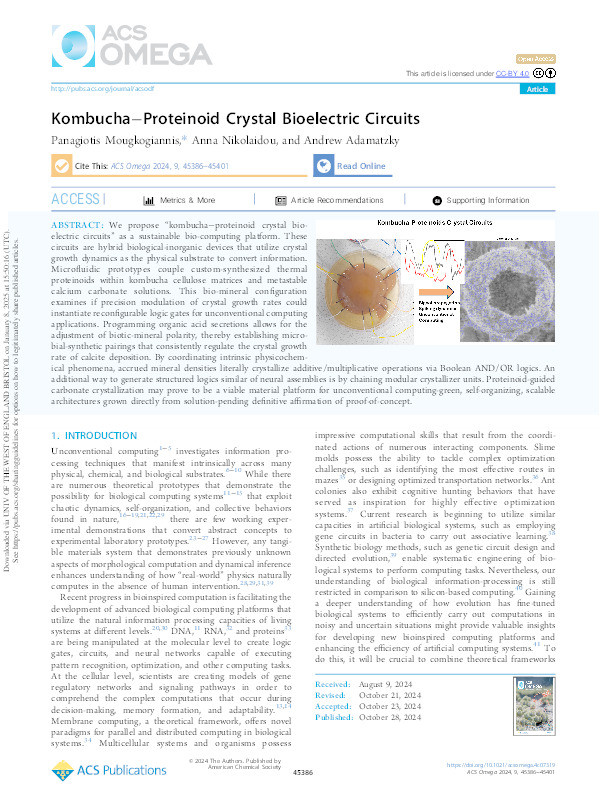 Kombucha–proteinoid crystal bioelectric circuits Thumbnail