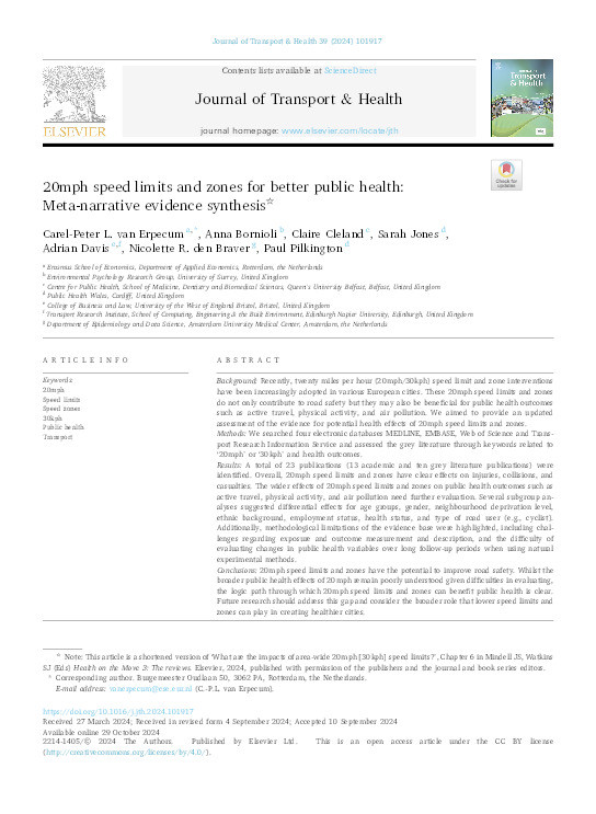 20mph speed limits and zones for better public health: Meta-narrative evidence synthesis Thumbnail