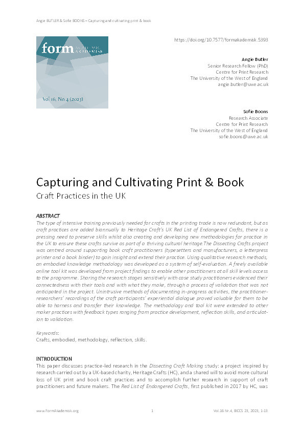  Capturing and cultivating print & book craft practices in the UK Thumbnail