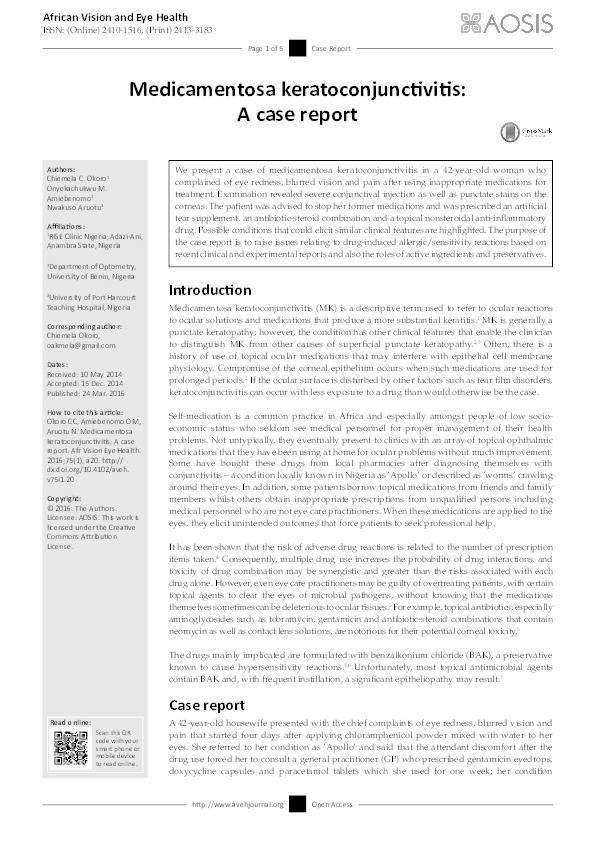 Medicamentosa keratoconjunctivitis: A case report Thumbnail