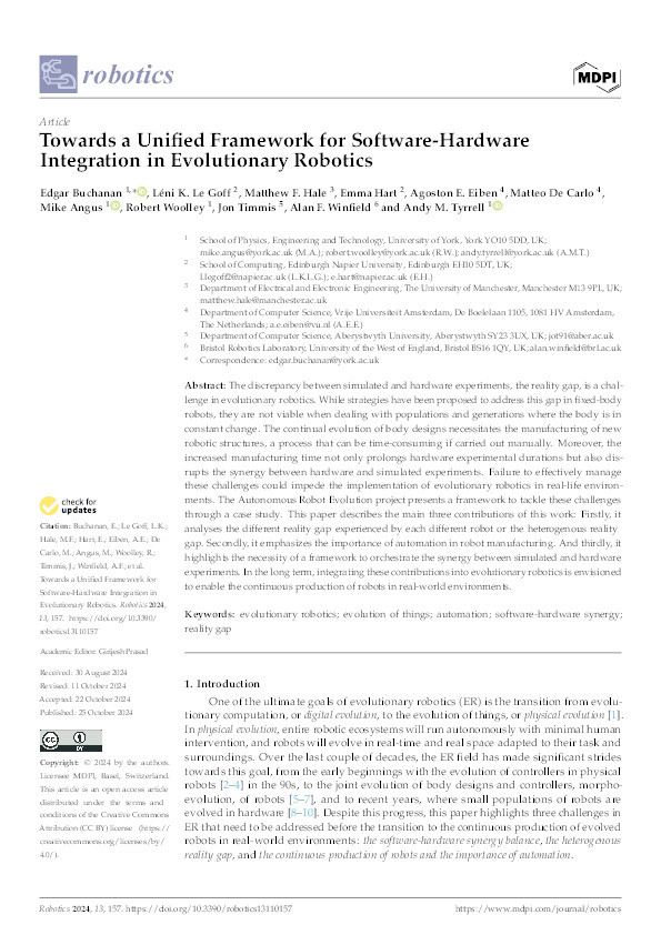 Towards a unified framework for software-hardware integration in evolutionary robotics Thumbnail